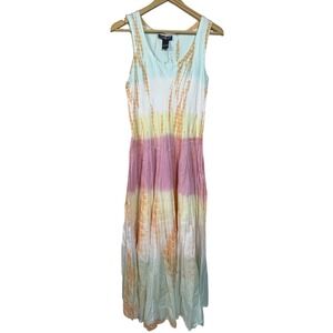 The Pyramid Collection Tie Dye Maxi Dress Womens Size S Sleeveless V Neck Cotton